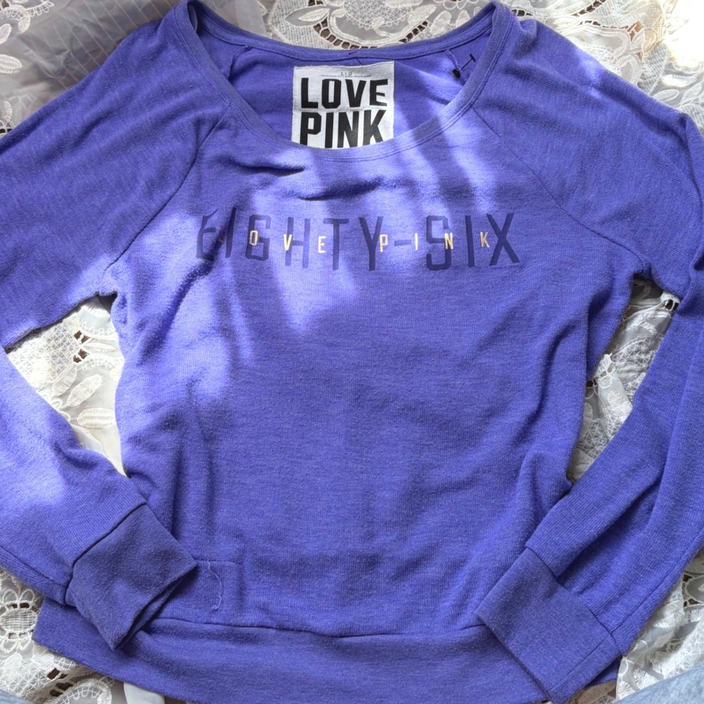 Y2K 2012 Victorias Secret PINK Eighty-Six Graphic Sweatshirt Purple L Pullover - Picture 1 of 7